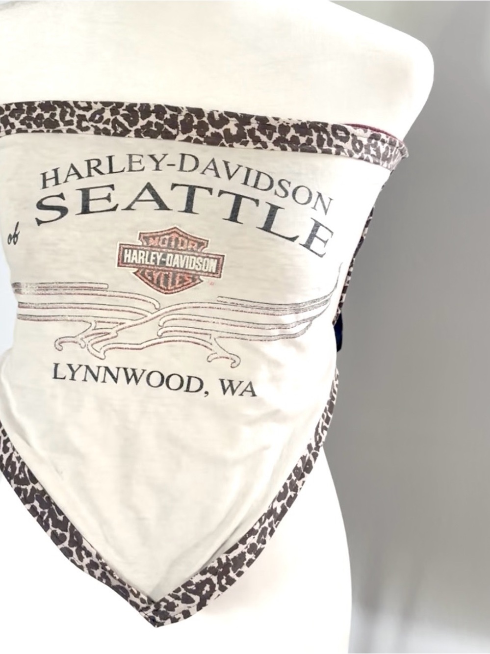 Harley-Davidson Cream Bandana Top with Leopard Trim Handmade